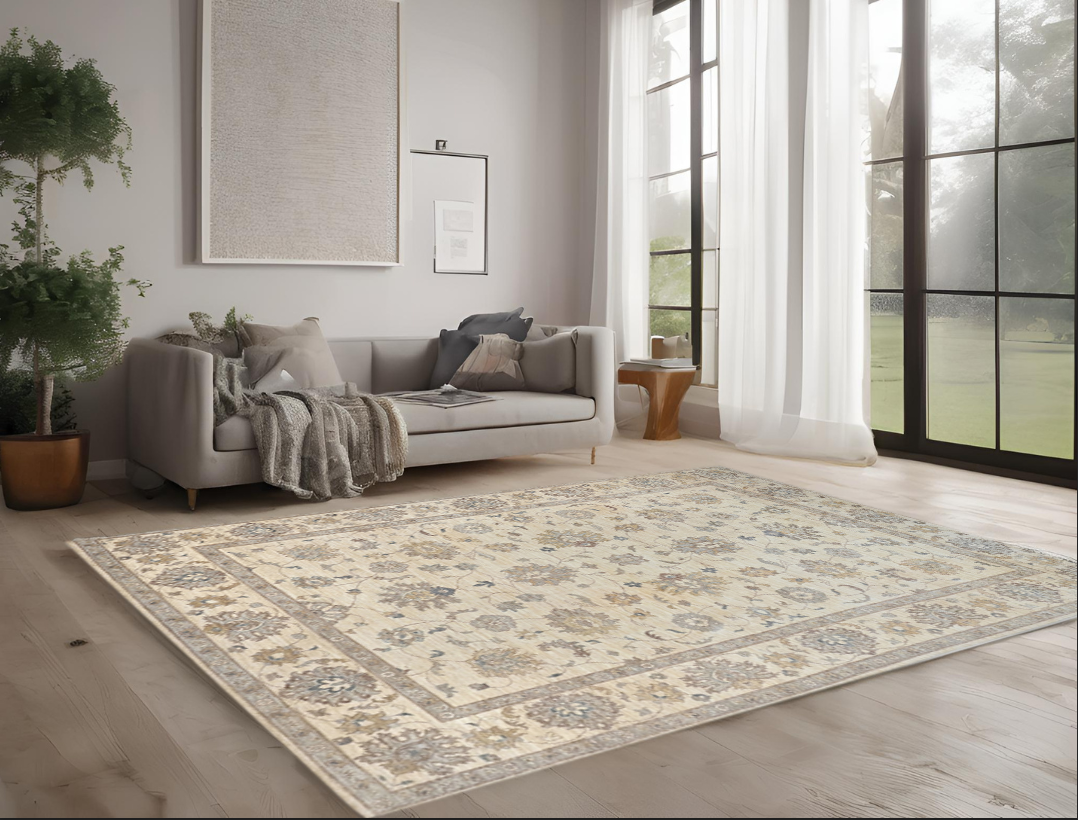 beige premium handwoven pure wool chobrang rug, 9ft 0in x 12ft 0in