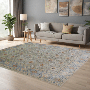 beige & grey premium handwoven pure wool chobrang rug, 8ft 0in x 9ft 11in