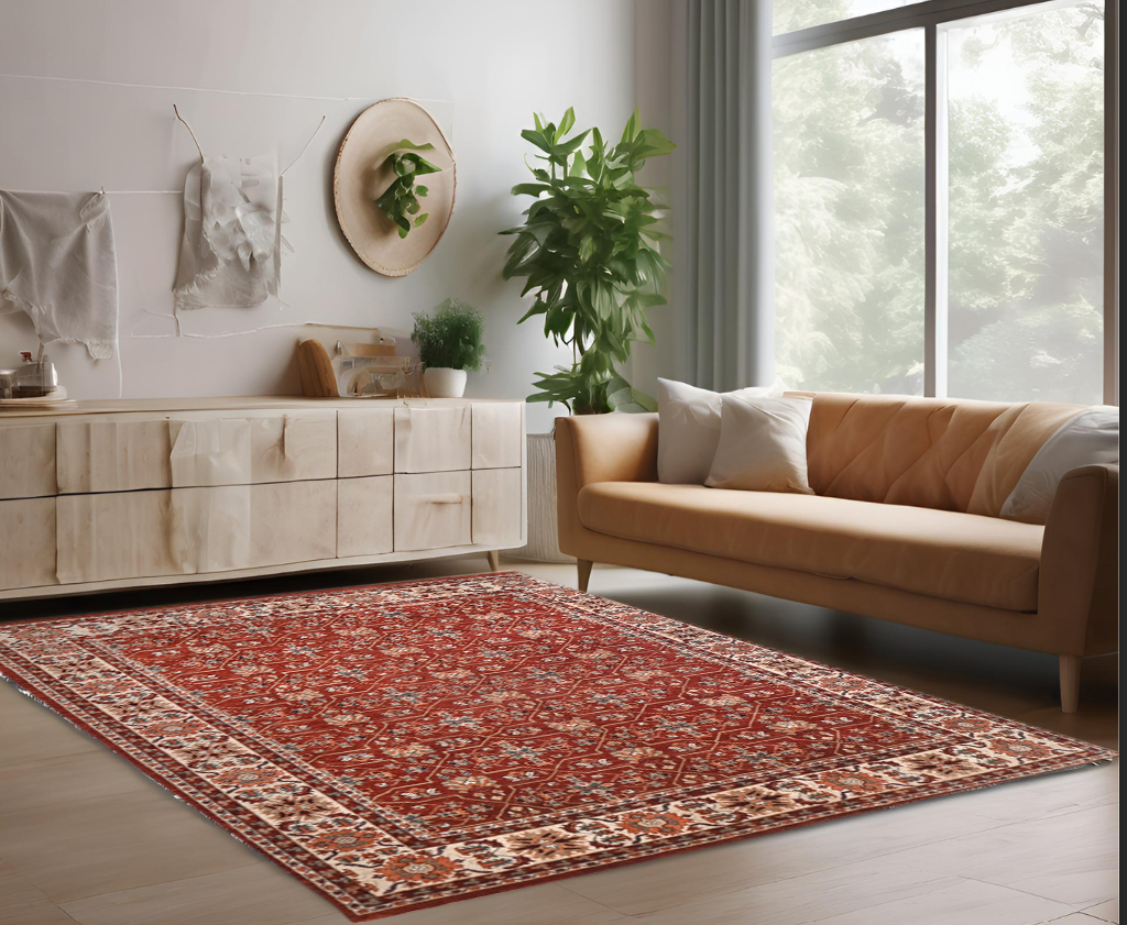 rust & ivory premium handwoven pure wool chobrang rug, 8ft 2in x 9ft 6in