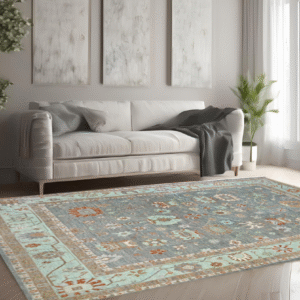 sage & teal premium handwoven pure wool oushak rug, 11ft 9in x 15ft 3in