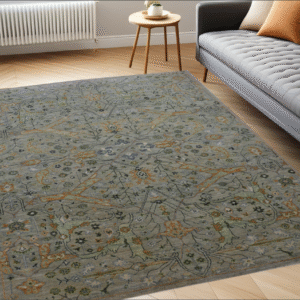 pistachio & salmon premium handwoven pure wool chobrang rug, 5ft 0in x 7ft 0in