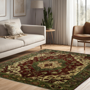 red & green premium handwoven pure wool chobrang rug, 5ft 1in x 6ft 10in