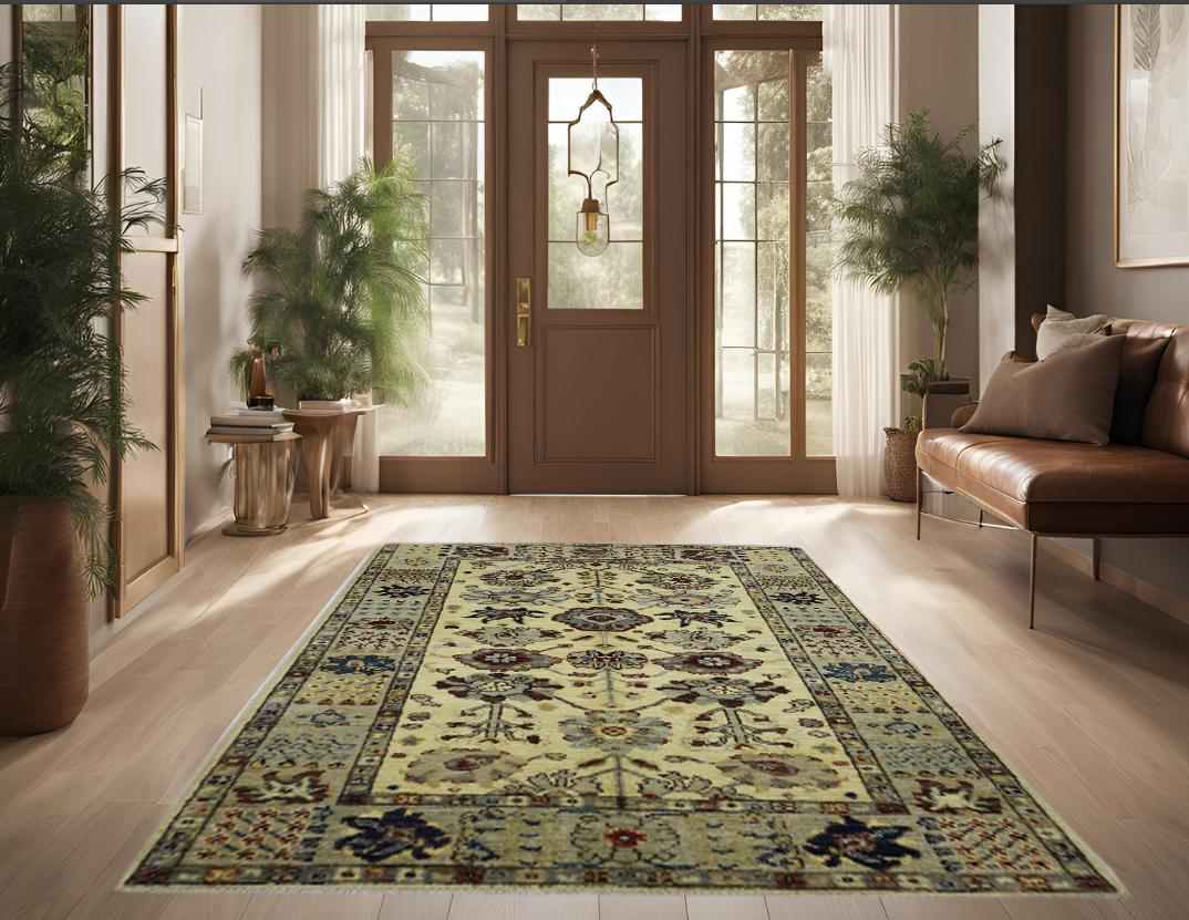 cream & silver premium handwoven pure wool chobrang rug, 2ft 11in x 4ft 11in