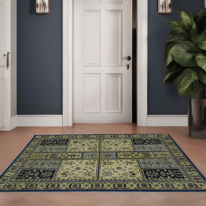 denim & ivory premium handwoven pure wool chobrang rug, 3ft 11in x 5ft 10in