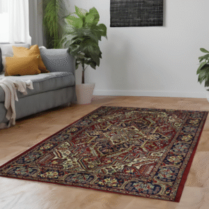 red & navy blue premium handwoven pure wool persian rug, 4ft 0in x 6ft 2in