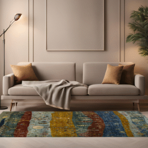 green & gold premium handwoven pure wool gaba rug, 4ft 11in x 6ft 6in
