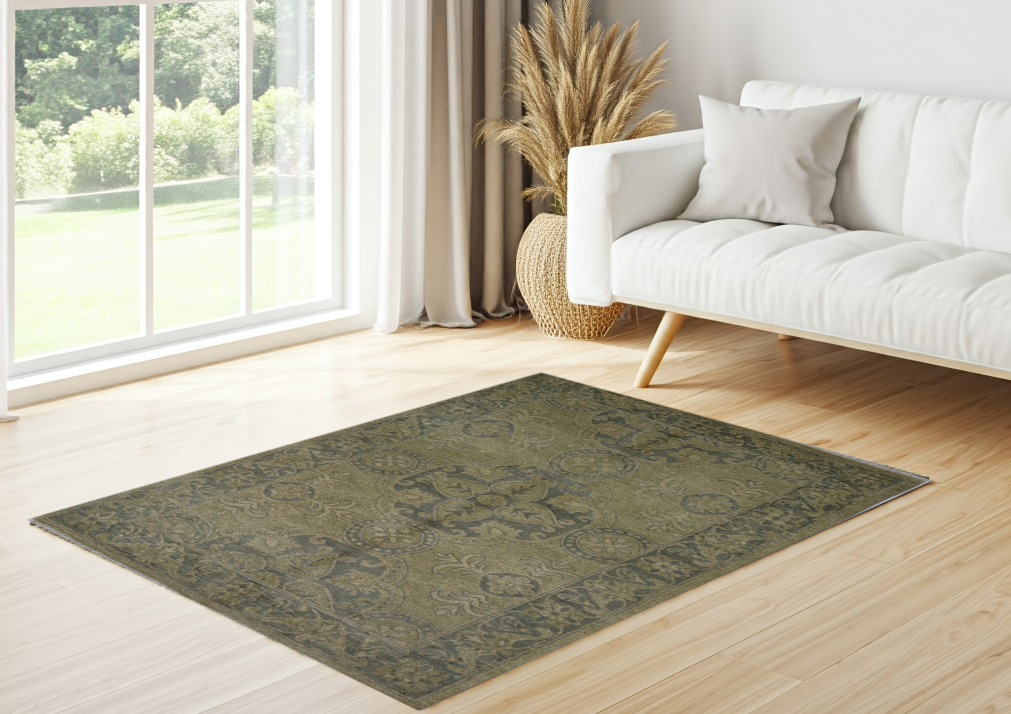 tan & charcoal premium handwoven pure wool chobrang rug, 3ft 0in x 5ft 1in