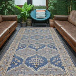 blue & silver premium handwoven pure wool chobrang rug, 3ft 4in x 7ft 11in