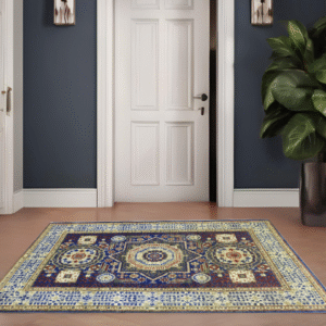 blue & ivory premium handwoven pure wool mamlouk rug, 4ft 1in x 5ft 11in