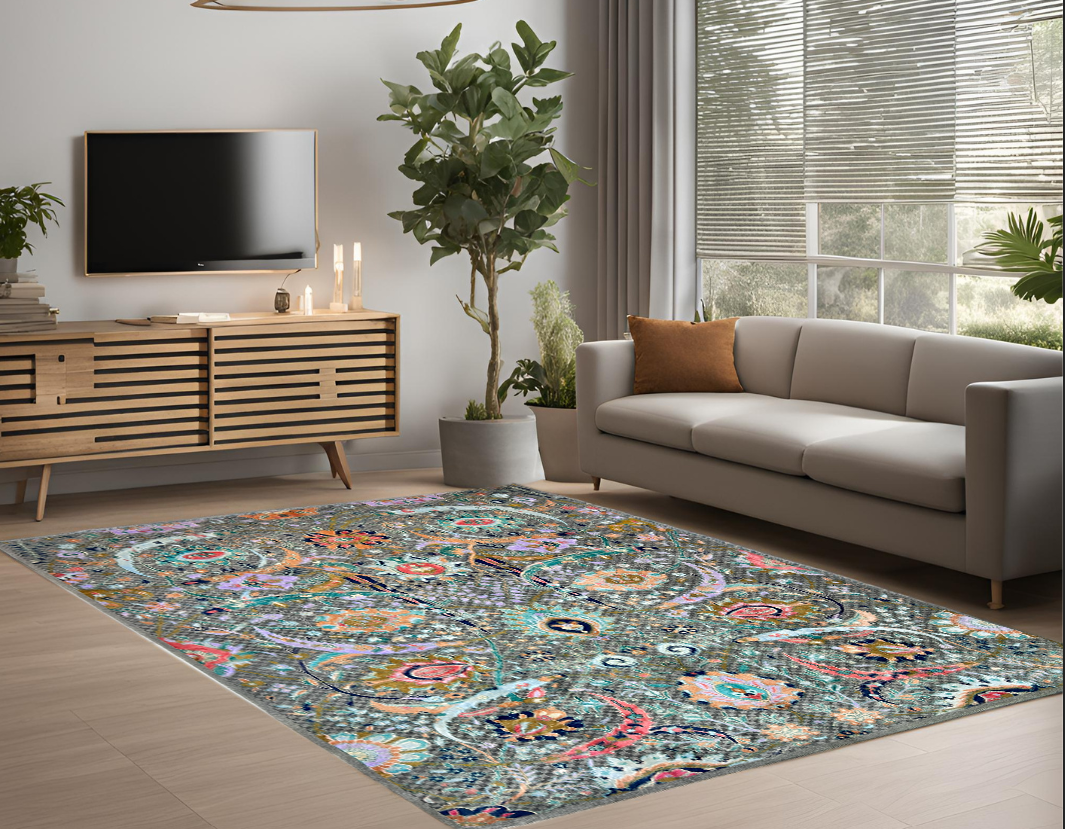 grey & teal premium handwoven pure wool chobrang rug, 9ft 0in x 11ft 10in