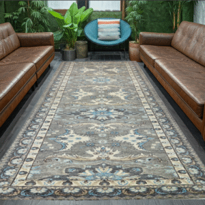 grey & ivory premium handwoven pure wool chobrang rug, 2ft 10in x 9ft 5in