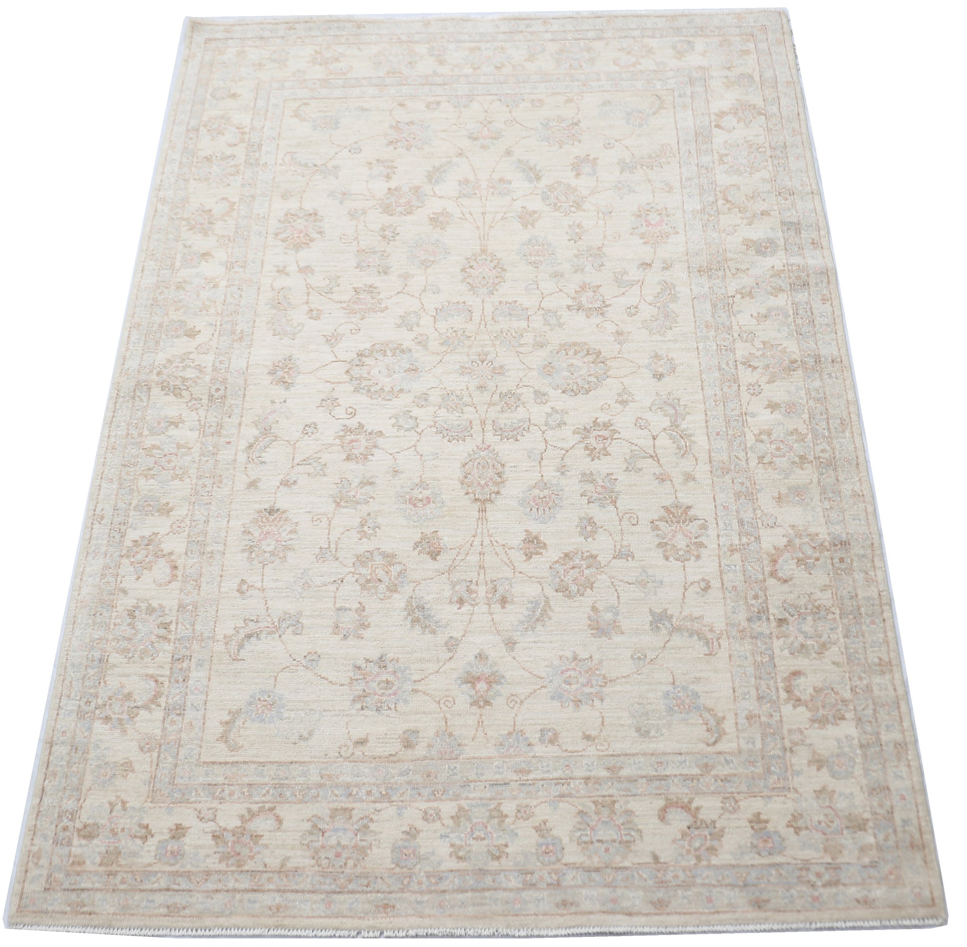 ivory premium handwoven pure wool chobrang rug, 5ft 6in x 8ft 1in