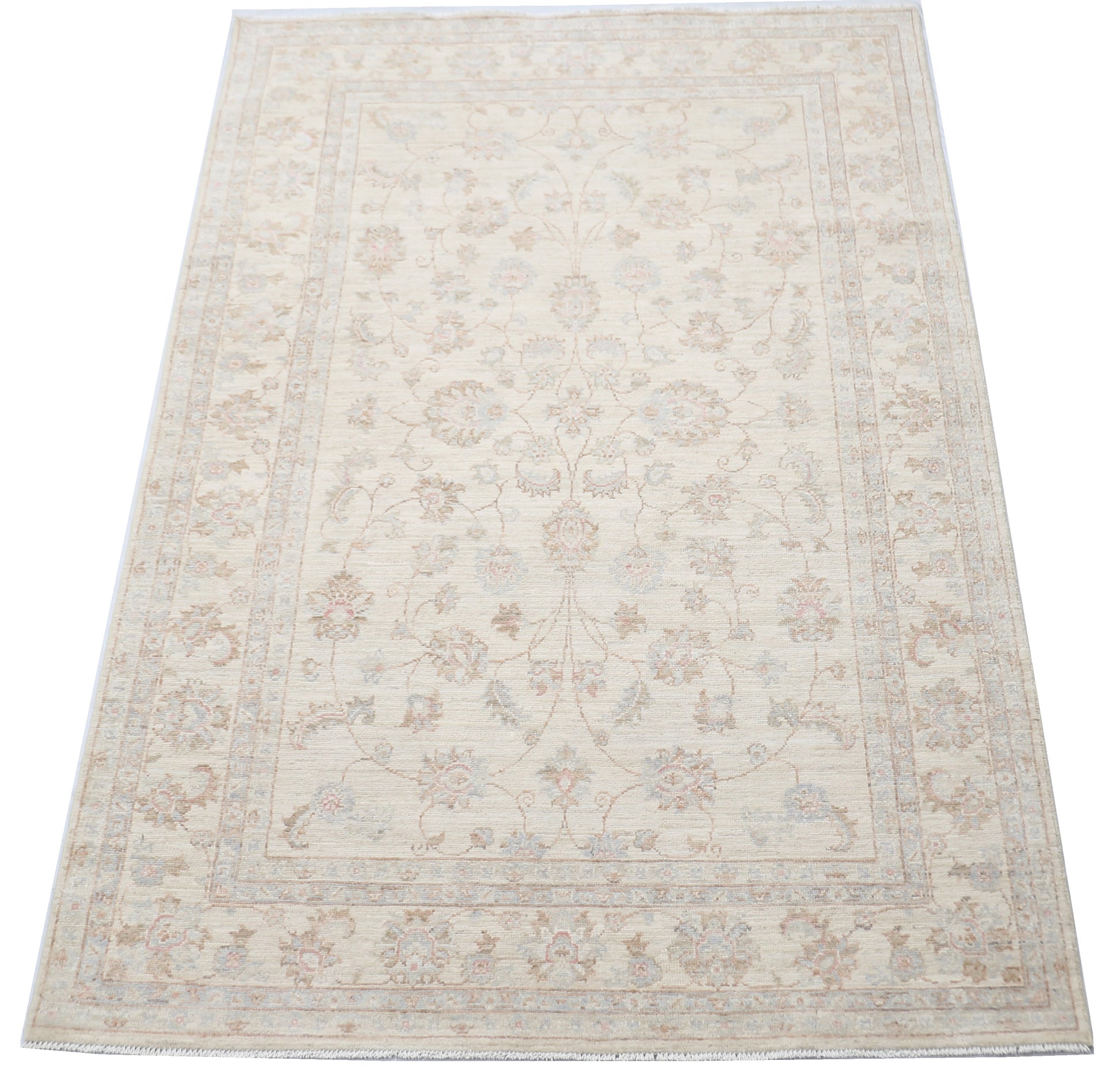 ivory premium handwoven pure wool chobrang rug, 5ft 5in x 8ft 0in