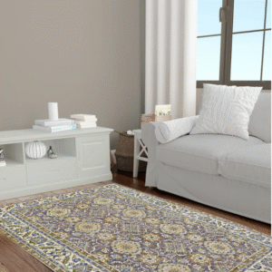 purple & ivory premium handwoven pure wool chobrang rug, 6ft 9in x 9ft 9in
