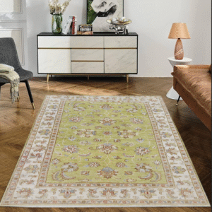 green & ivory premium handwoven pure wool chobrang rug, 3ft 10in x 6ft 0in