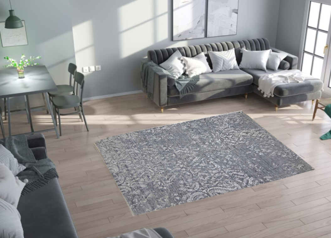 grey & silver premium handwoven pure wool chobrang rug, 8ft 10in x 12ft 0in