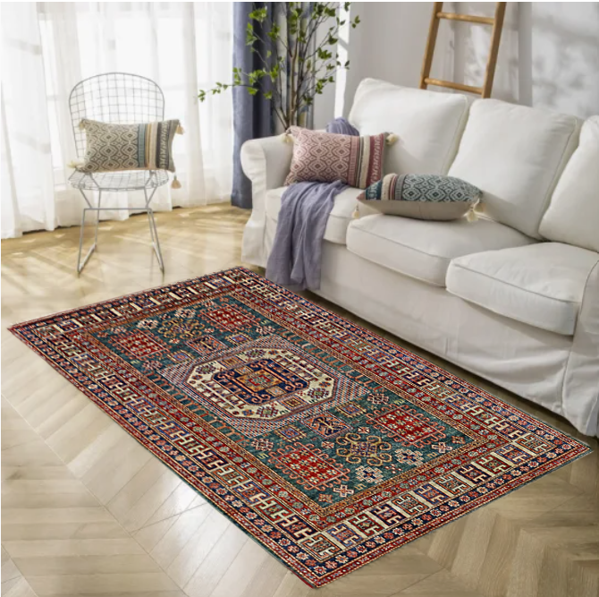 green & rust premium handwoven pure wool rug chobrang rug 4 ft 11 in x 7ft 10 in