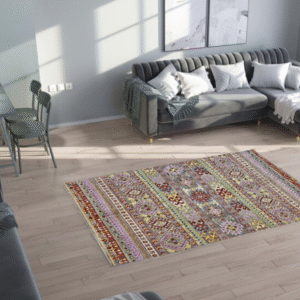 lilac & multi toned premium handwoven pure wool + silk khorjean rug, 5ft 7in x 7ft 11in