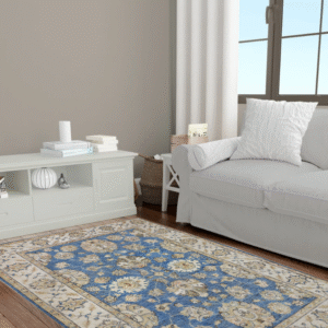 blue & ivory premium handwoven pure wool ziegler farahan arijana rug, 5ft 6in x 7ft 11in