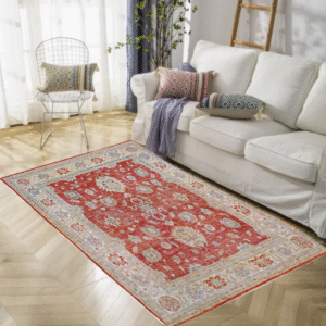 rust & ivory premium handwoven pure wool chobrang rug, 6ft 2in x 8ft 4in