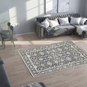 charcoal & ivory premium handwoven pure wool chobrang rug, 5ft 9in x 8ft 2in