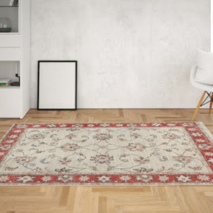 ivory & rust premium handwoven pure wool chobrang rug, 3ft 1in x 4ft 2in