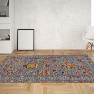 grey & charcoal premium handwoven pure wool sultanabad rug, 2ft 8in x 4ft 1in