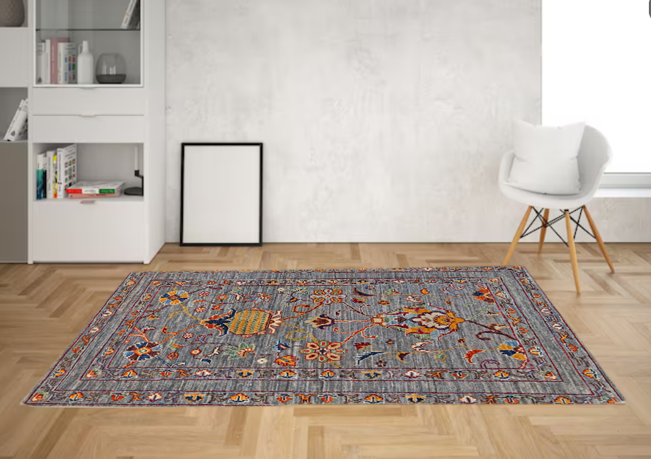 grey & charcoal premium handwoven pure wool sultanabad rug, 2ft 8in x 4ft 1in