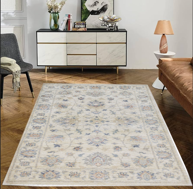 ivory & beige premium handwoven pure wool chobrang rug, 2ft 6in x 3ft 11in