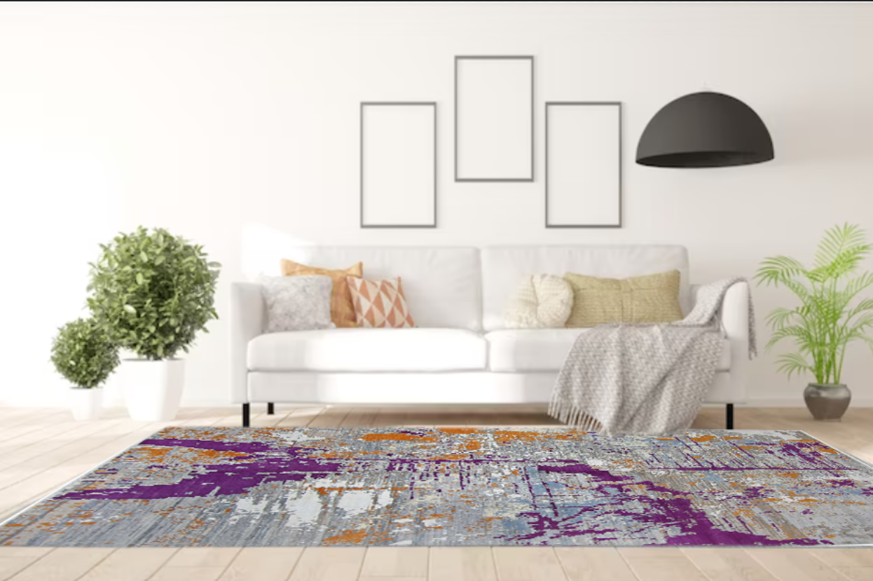 grey & purple premium handwoven pure wool chobrang rug, 8ft 7in x 11ft 11in
