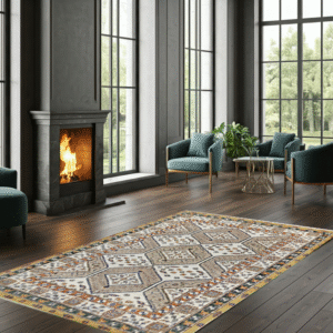 gold & ivory premium handwoven pure wool bakhtiyari rug, 4ft 0in x 6ft 0in
