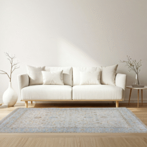 beige & blue premium handwoven pure wool chobrang rug, 9ft 1in x 12ft 0in