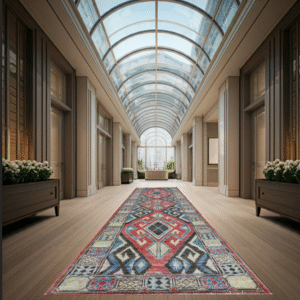 red & ivory premium handwoven pure wool chobrang rug, 2ft 7in x 9ft 8in