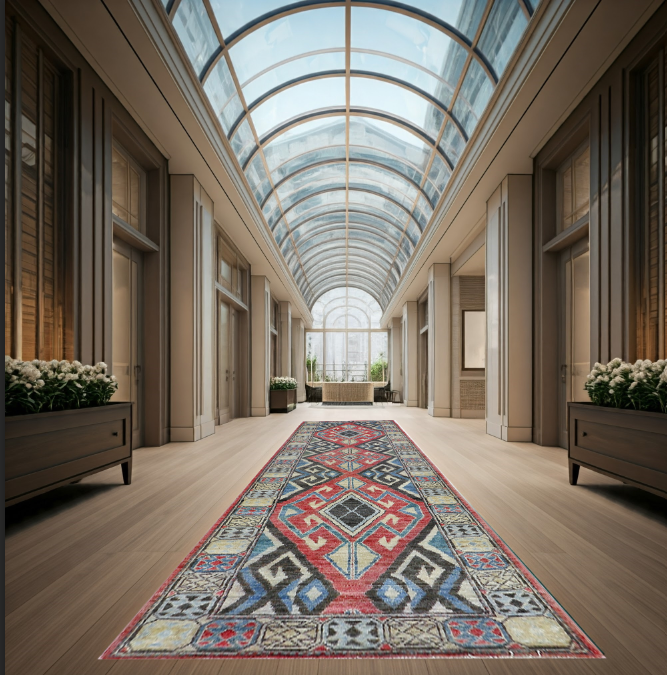 red & ivory premium handwoven pure wool chobrang rug, 2ft 7in x 9ft 8in