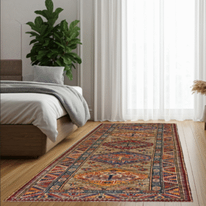 red & brown premium handwoven pure wool chobrang rug, 2ft 8in x 8ft 2in