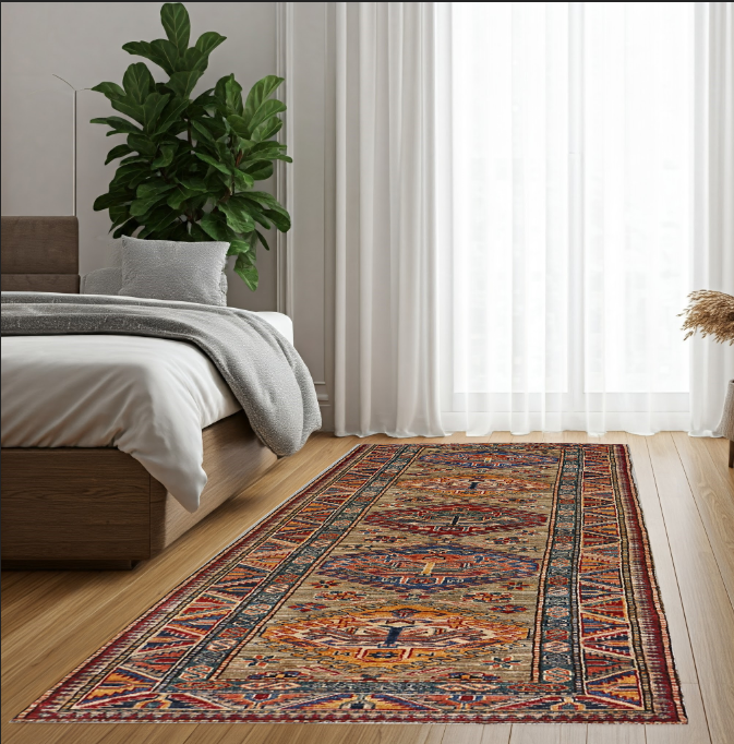 red & brown premium handwoven pure wool chobrang rug, 2ft 8in x 8ft 2in