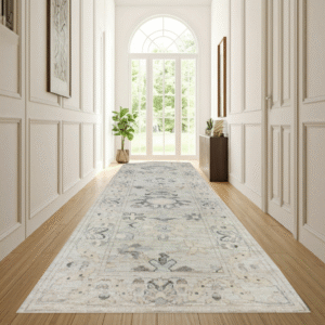 ivory & grey premium handwoven pure wool chobrang rug, 3ft 1in x 9ft 4in