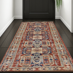 ivory & rust premium handwoven pure wool chobrang rug, 2ft 8in x 9ft 9in