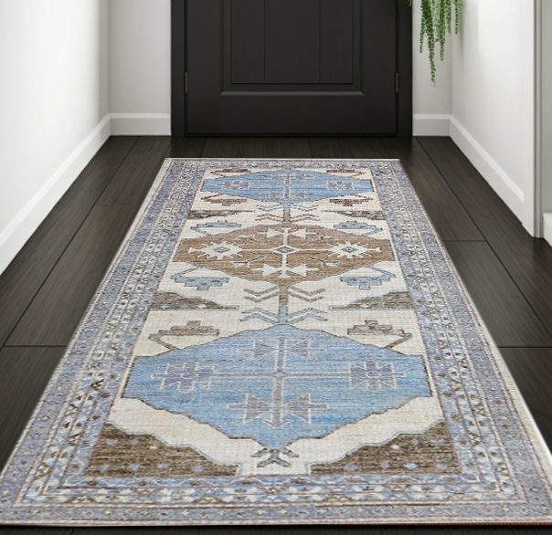 brown & grey premium handwoven pure wool chobrang rug, 3ft 2in x 8ft 0in