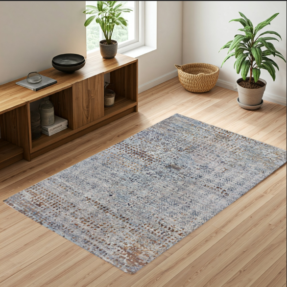 beige & grey premium handwoven pure wool chobrang rug, 3ft 1in x 4ft 5in