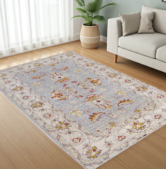 grey & ivory premium handwoven pure wool chobrang rug, 2ft 8in x 4ft 0in