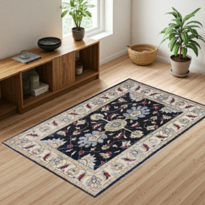 black & ivory premium handwoven pure wool chobrang rug, 2ft 10in x 4ft 0in