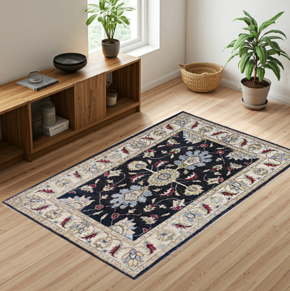 black & ivory premium handwoven pure wool chobrang rug, 2ft 10in x 4ft 0in
