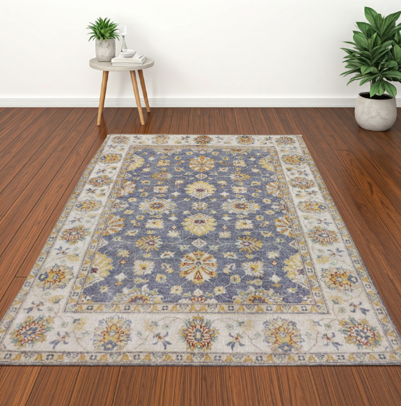 grey & ivory premium handwoven pure wool chobrang rug, 4ft 11in x 6ft 8in