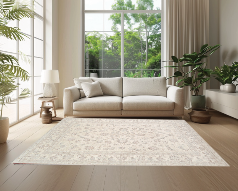 ivory premium handwoven pure wool chobrang rug, 5ft 6in x 8ft 1in