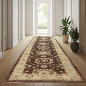 brown & ivory premium handwoven pure wool chobrang rug, 2ft 9in x 9ft 10in