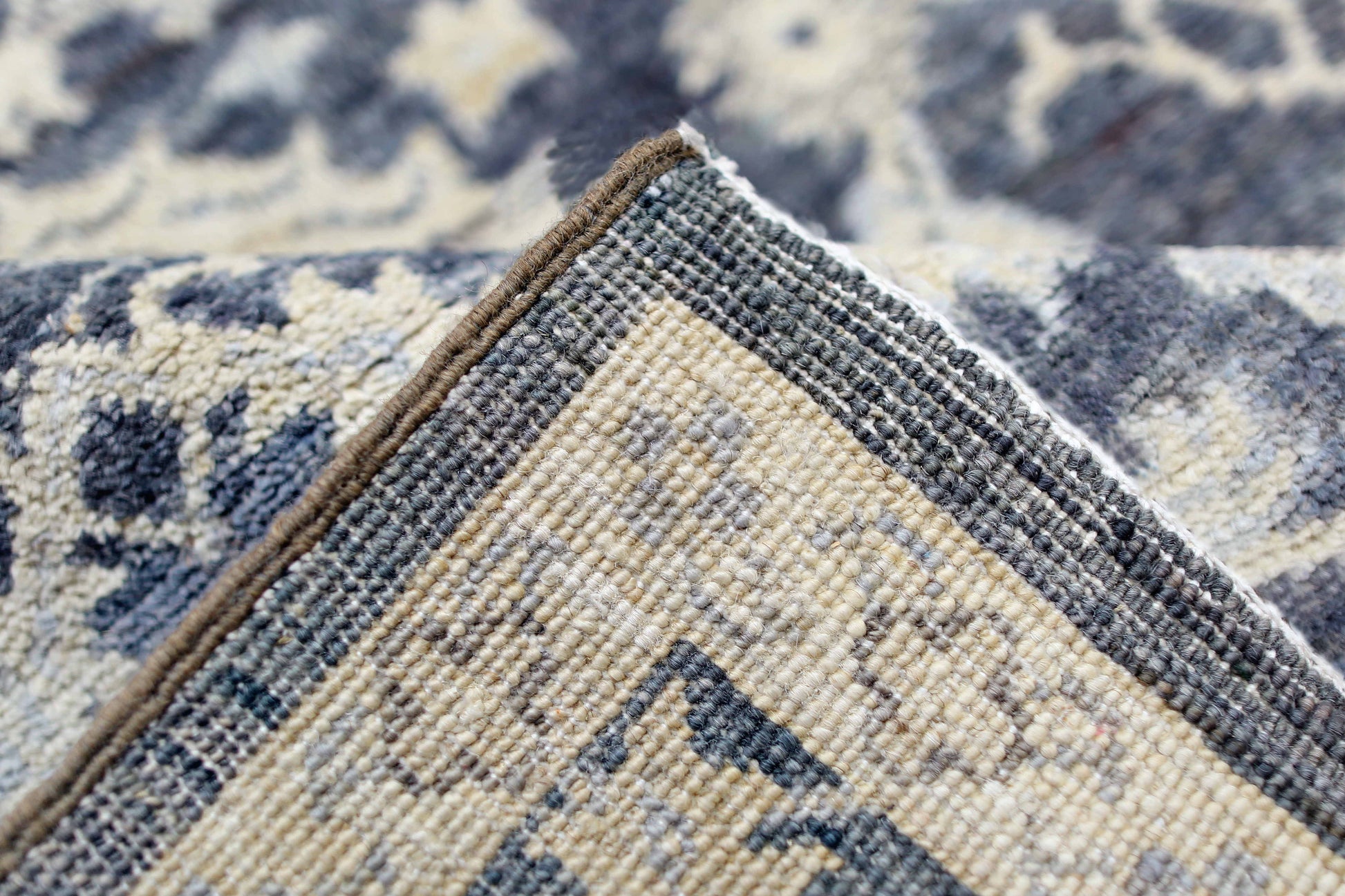 charcoal & ivory premium handwoven pure wool chobrang rug, 5ft 9in x 8ft 2in