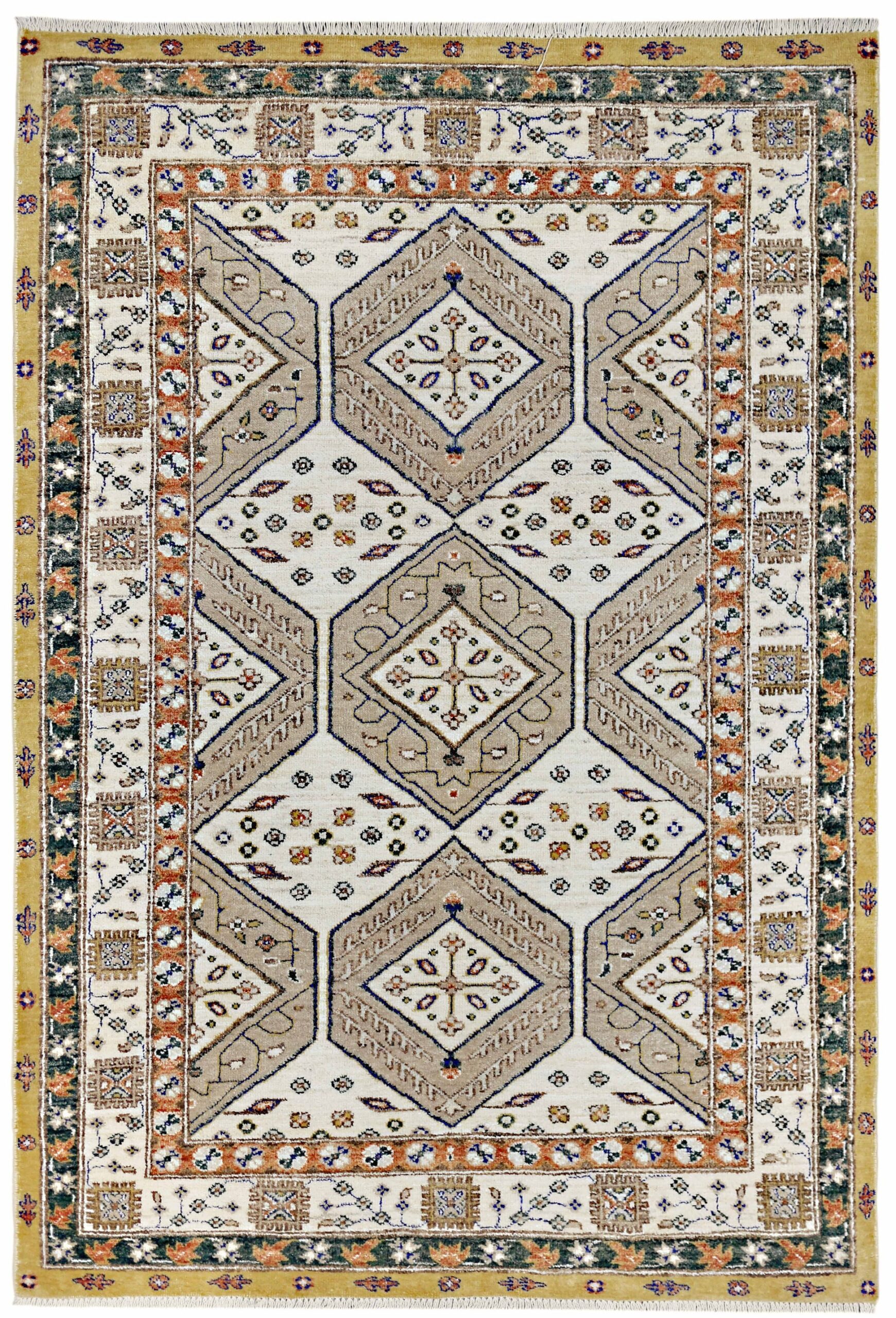gold & ivory premium handwoven pure wool bakhtiyari rug, 4ft 0in x 6ft 0in