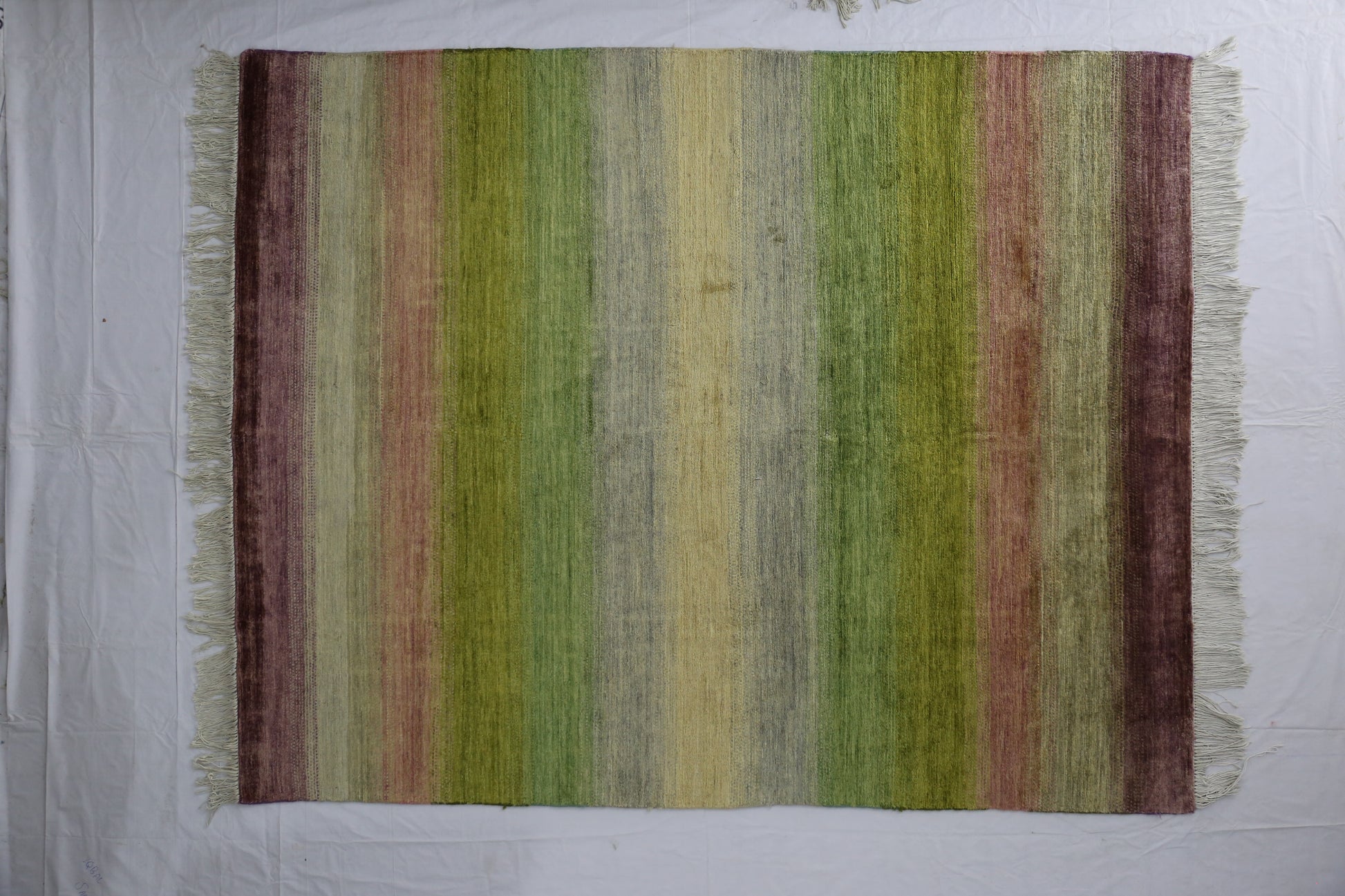green & beige premium handwoven pure wool gaba rug, 5ft 2in x 6ft 6in