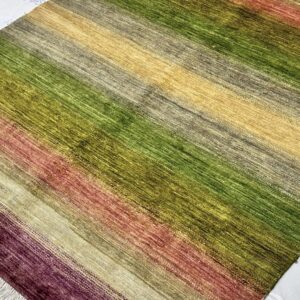 green & beige premium handwoven pure wool gaba rug, 5ft 2in x 6ft 6in